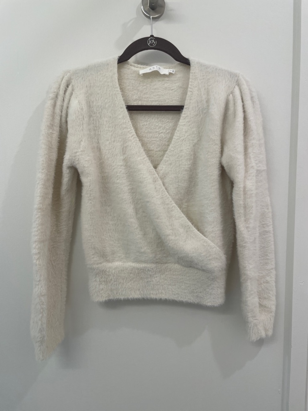 Astr Plush Wrap V-Neck Sweater in Ivory Cream